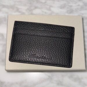 Santoni Black Pebbled Leather Card Holder